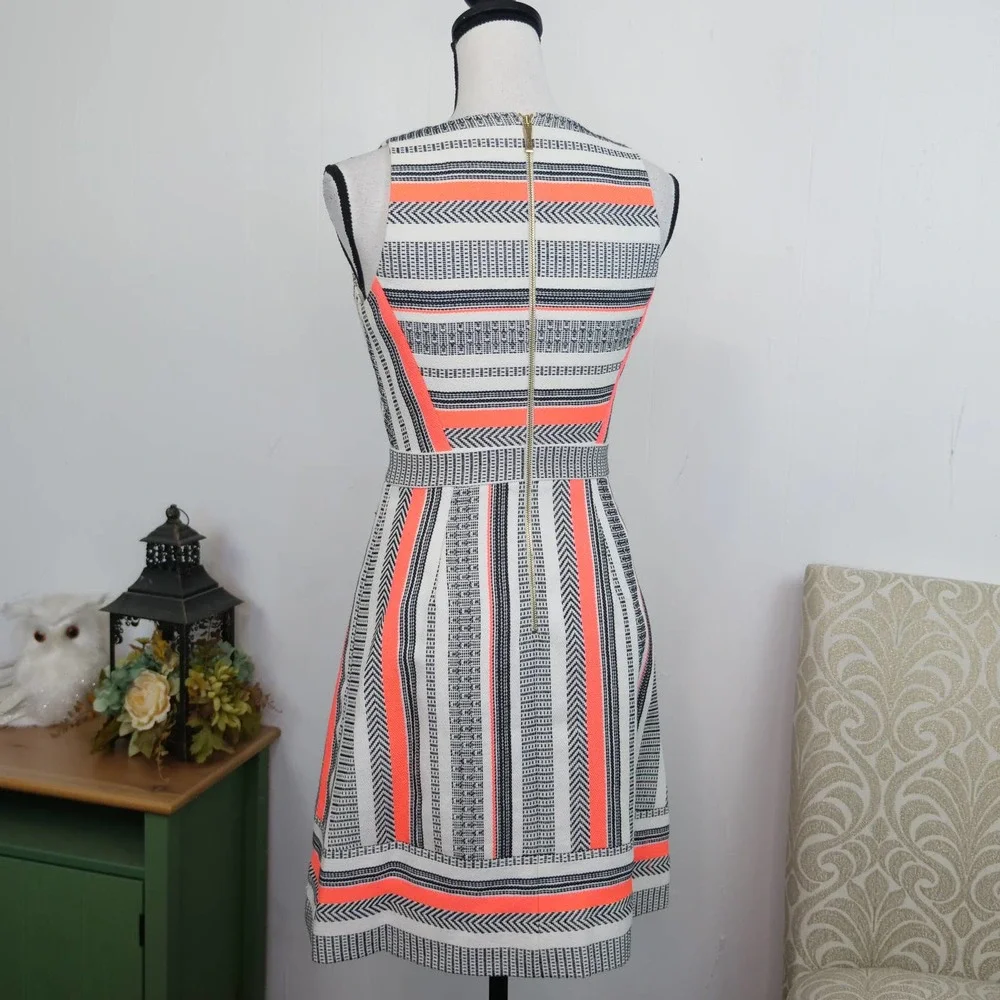Kate Spade Ribbon Jacquard Dress Size‎ 0 Neon Striped Tweed A-Line Sleeveless